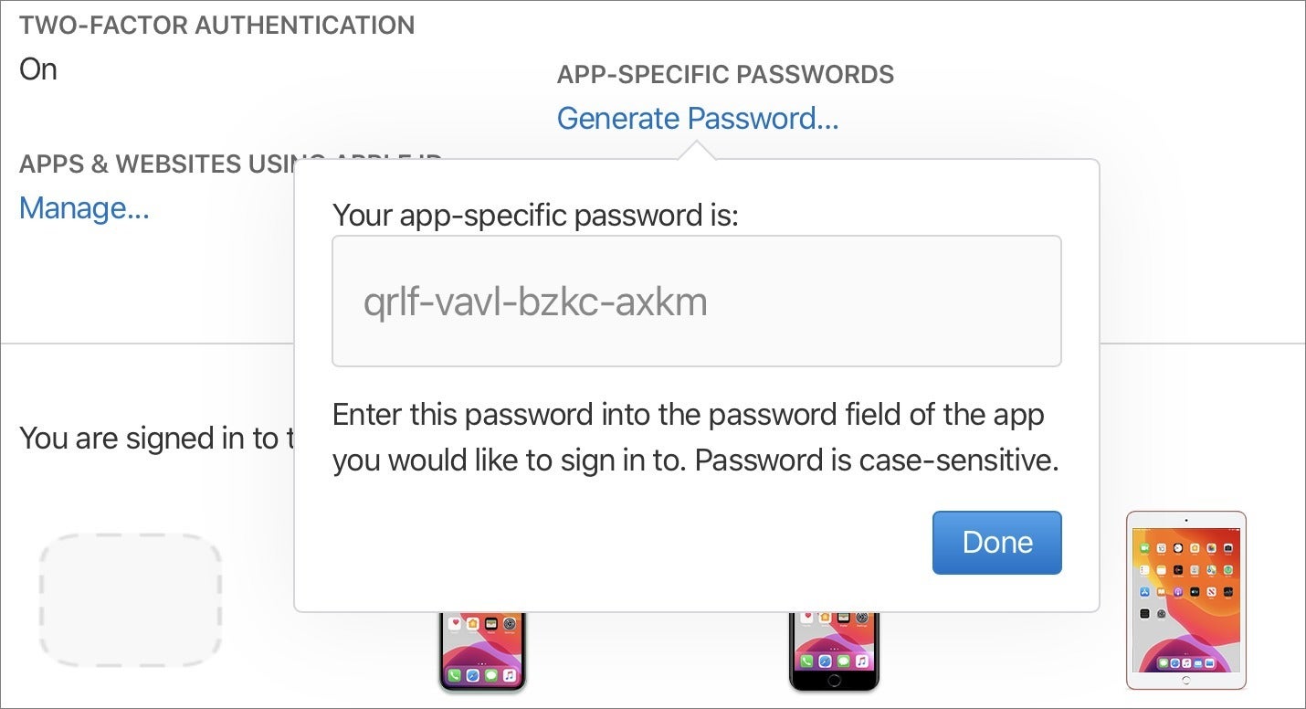 app specific password for busycontacts