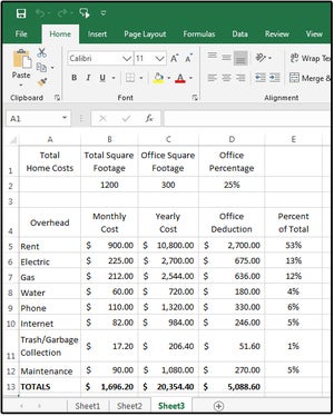 003 percentage of totals for home office deduction and overhead