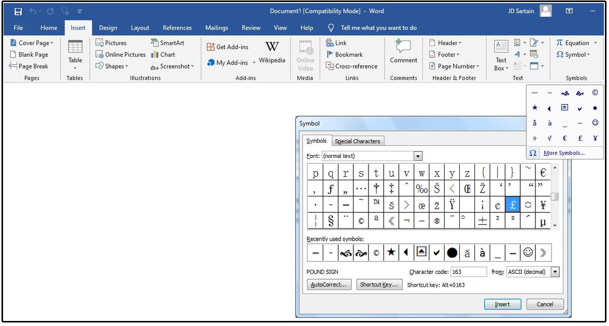 how to type about symbol in word