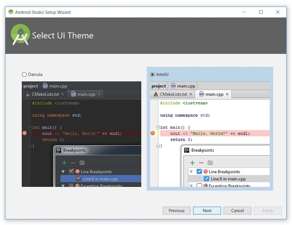 android studio theme change from intellij to darcula