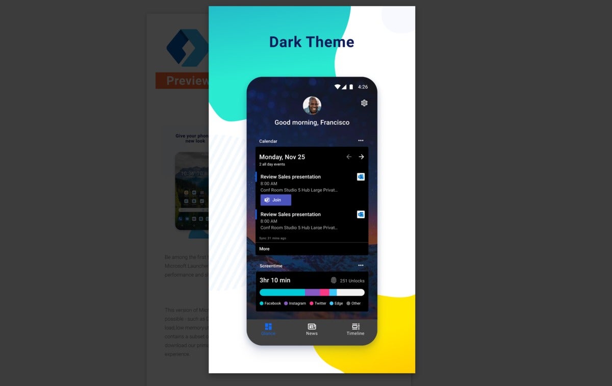 microsoft launcher preview dark theme