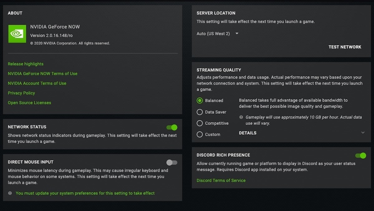 geforce now options