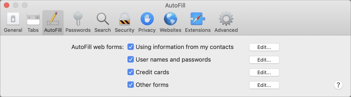 mac911 disable autofill safari macos