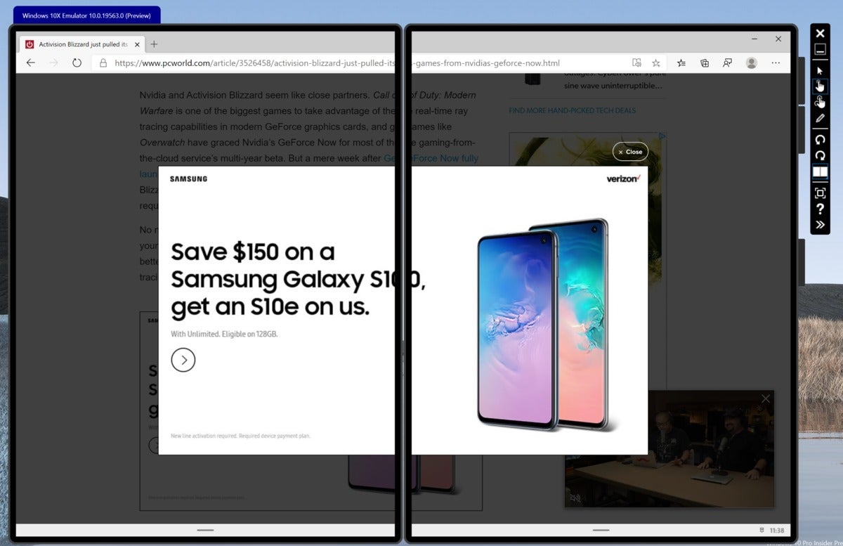 microsoft windows 10x ads and spanned screen