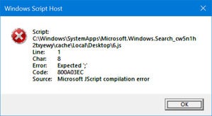 search javascript error