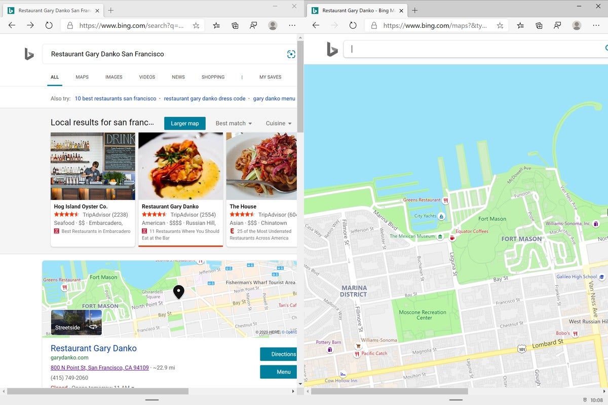 Microsoft windows 10x edge restaurant and map