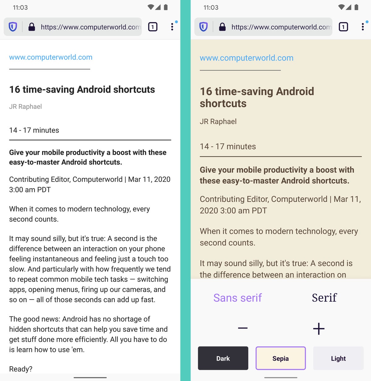 Firefox Android reader view