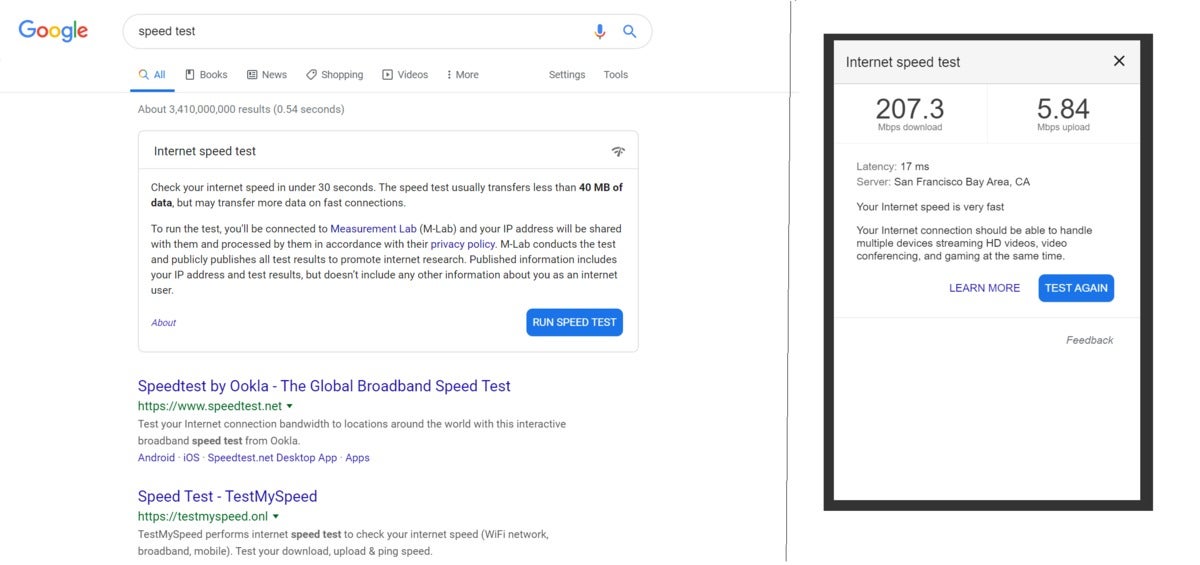 google speed test hybrid results