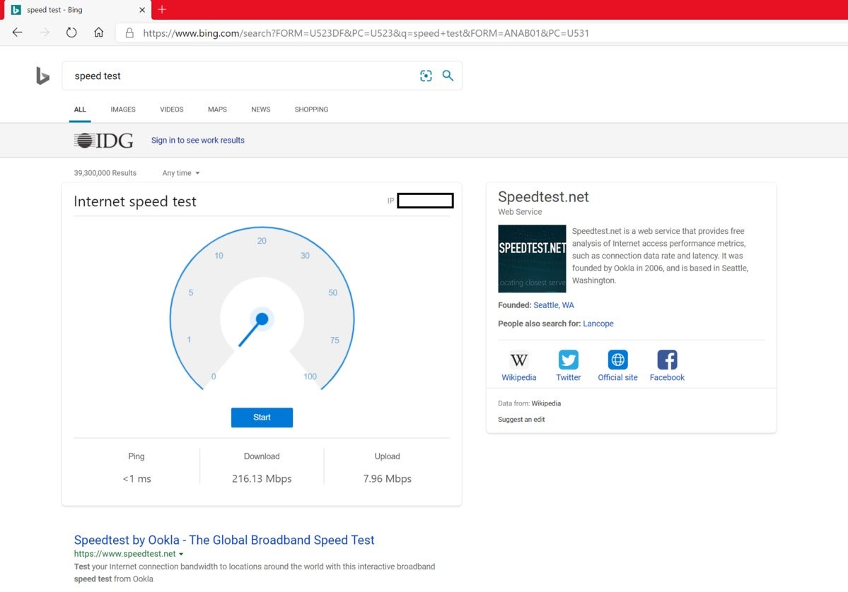  test de vitesse de maintenance technique modifié Bing 