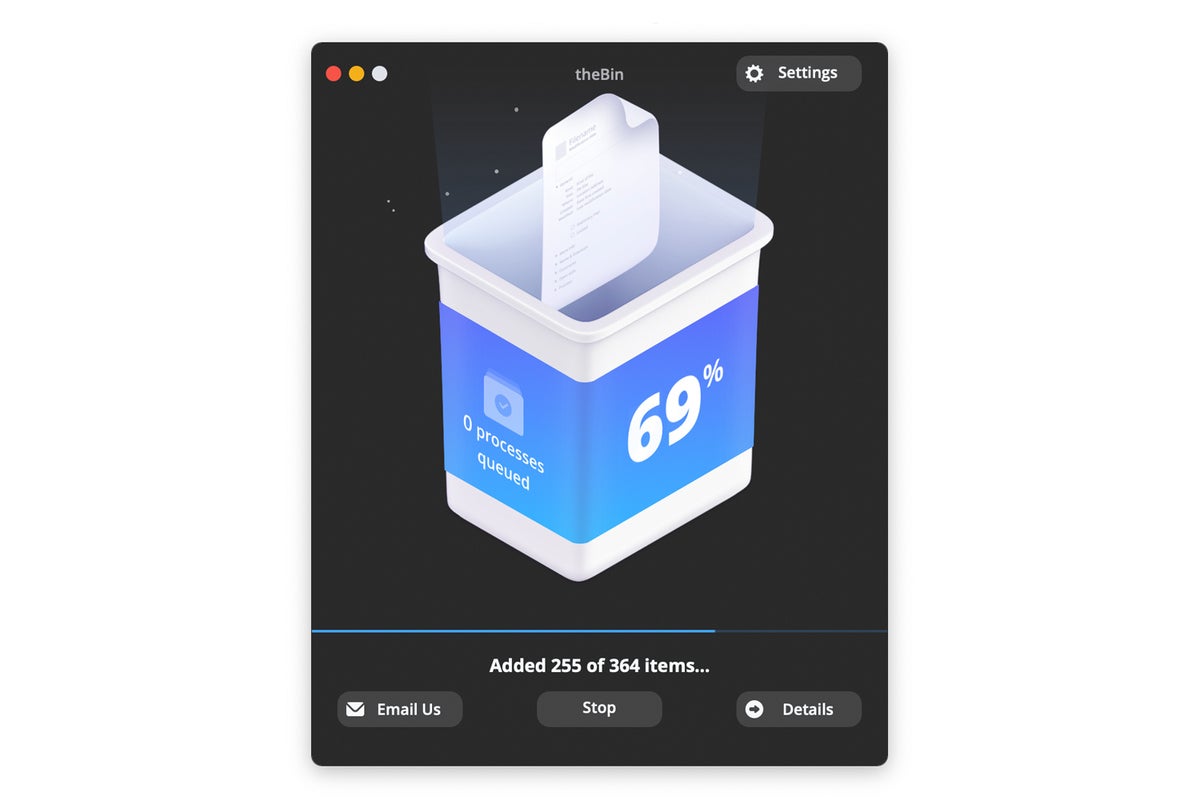 thebin dark mode adding files