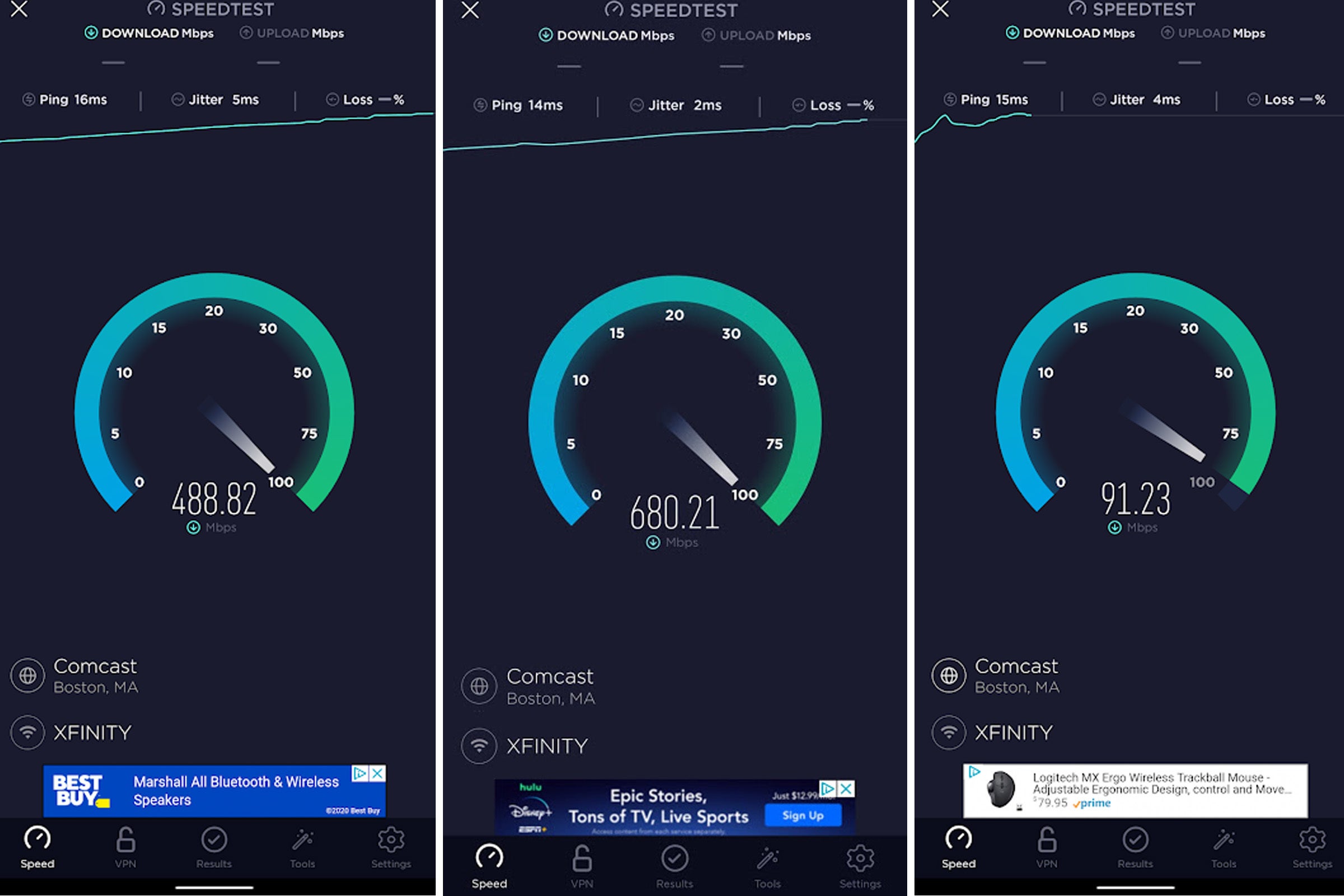 bandwidth vs speed test