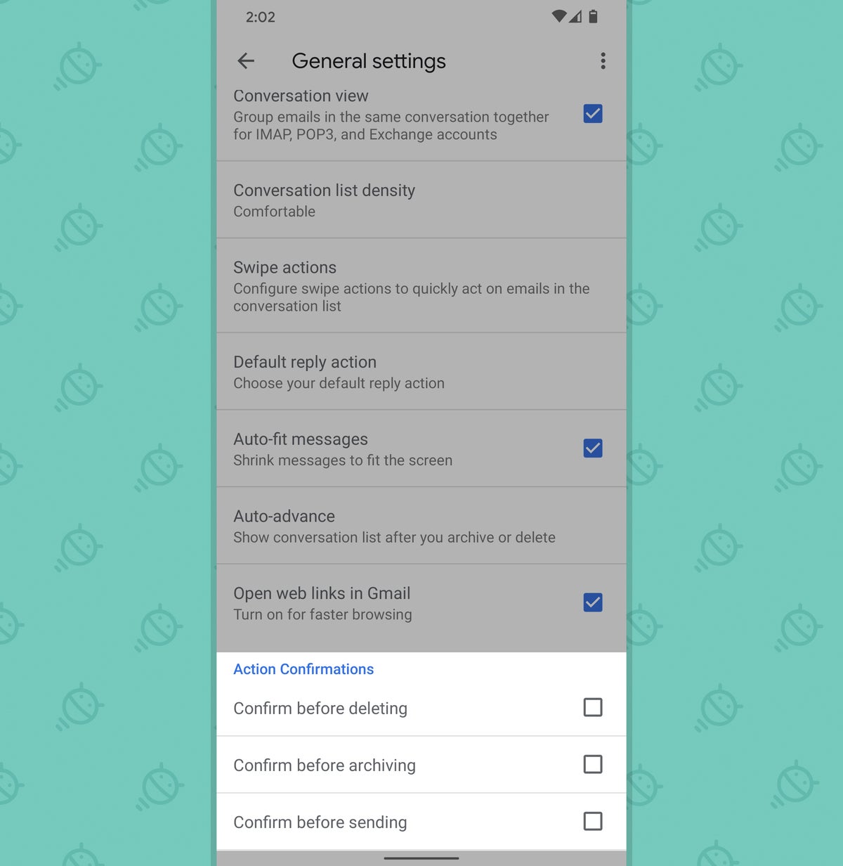 Aplicación de Gmail para Android: confirmaciones