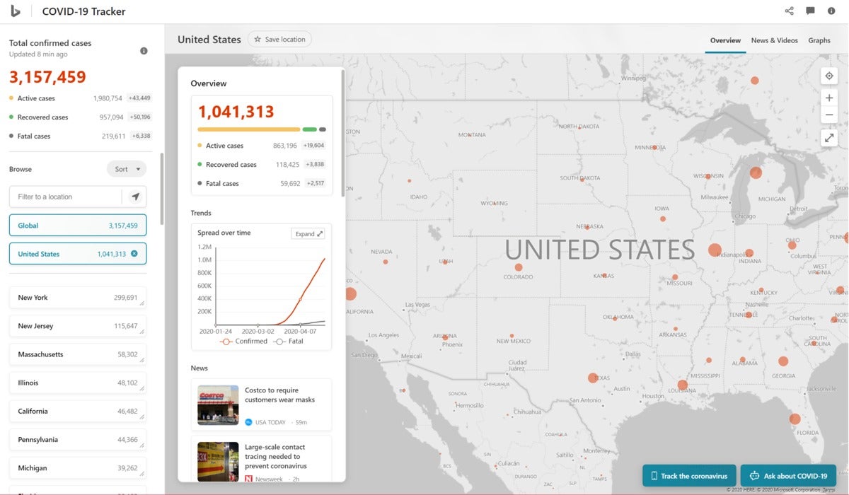 bing coronavirus tracker