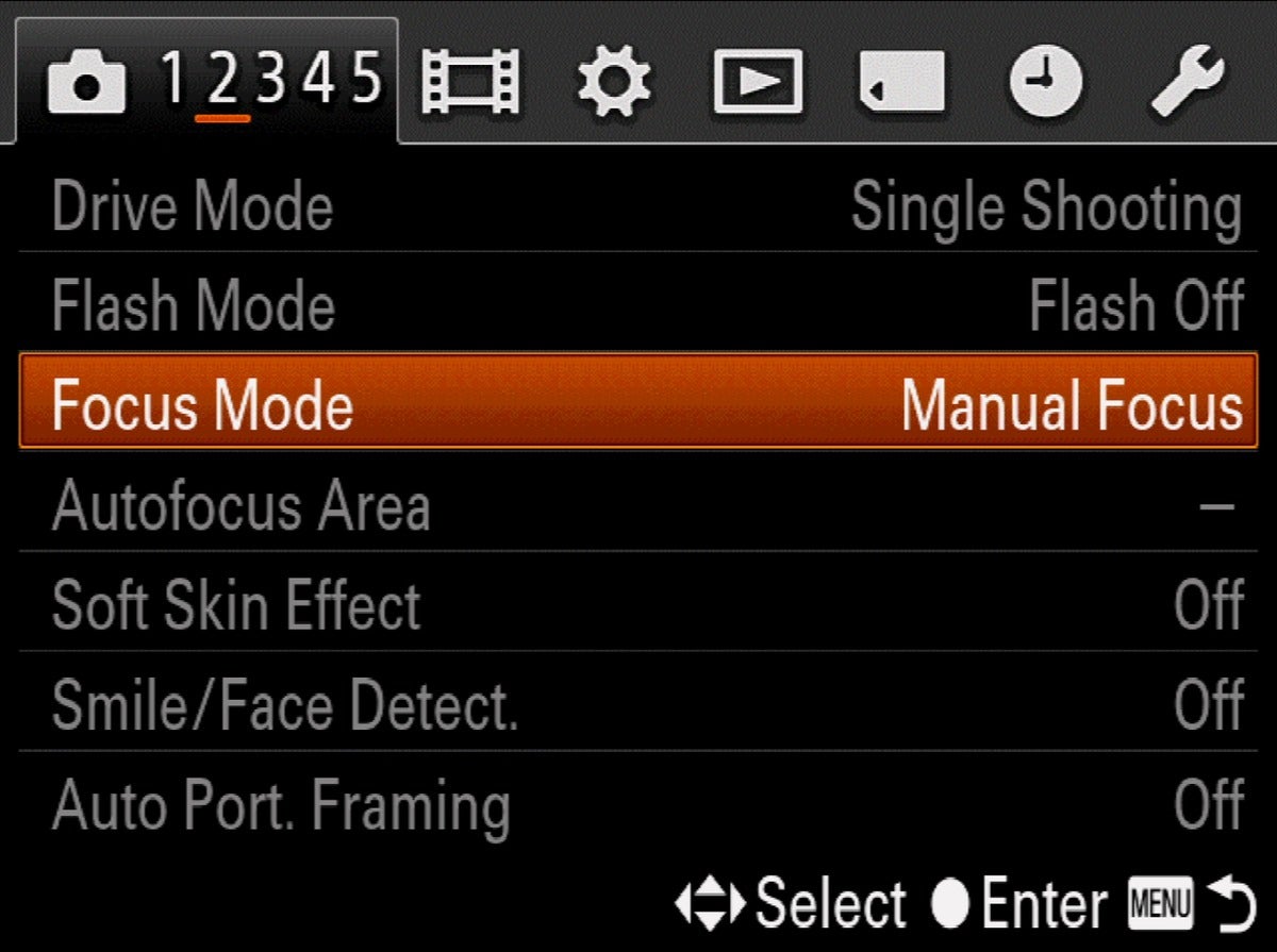 Sony RX100 Mark I camera settings menu
