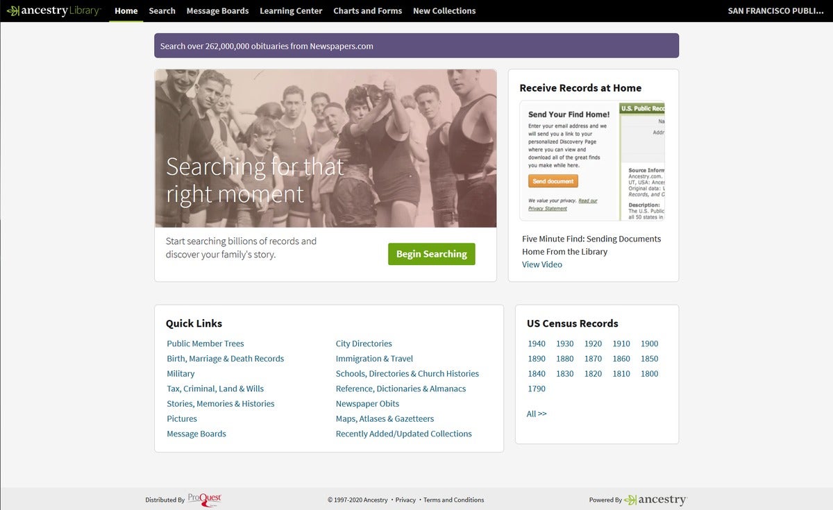 Ancestry.com Libraries edition website