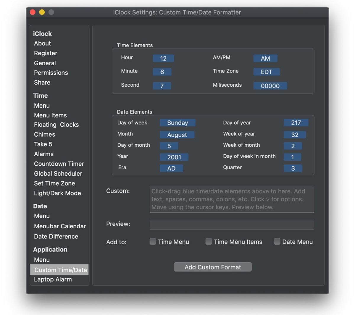 iclock custom time date formats