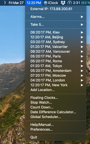 iclock time menu pulldown