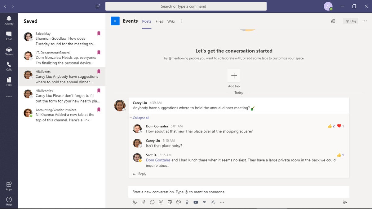 microsoft teams saved messages