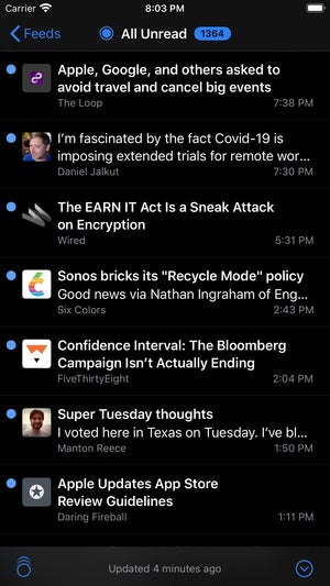 netnewswire 5 for ios iphone article list