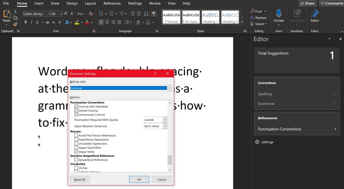 contrôles d'espacement dans Microsoft Word