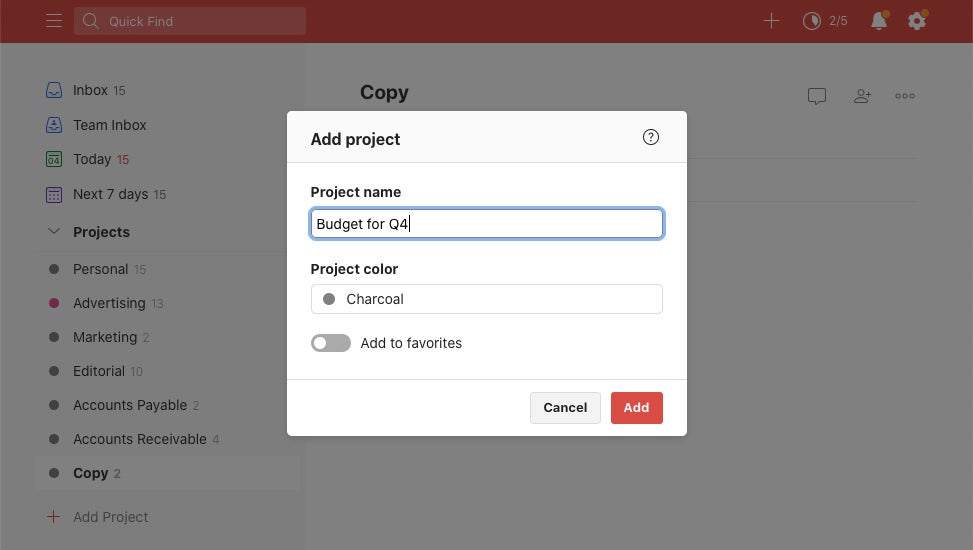 todoist add project