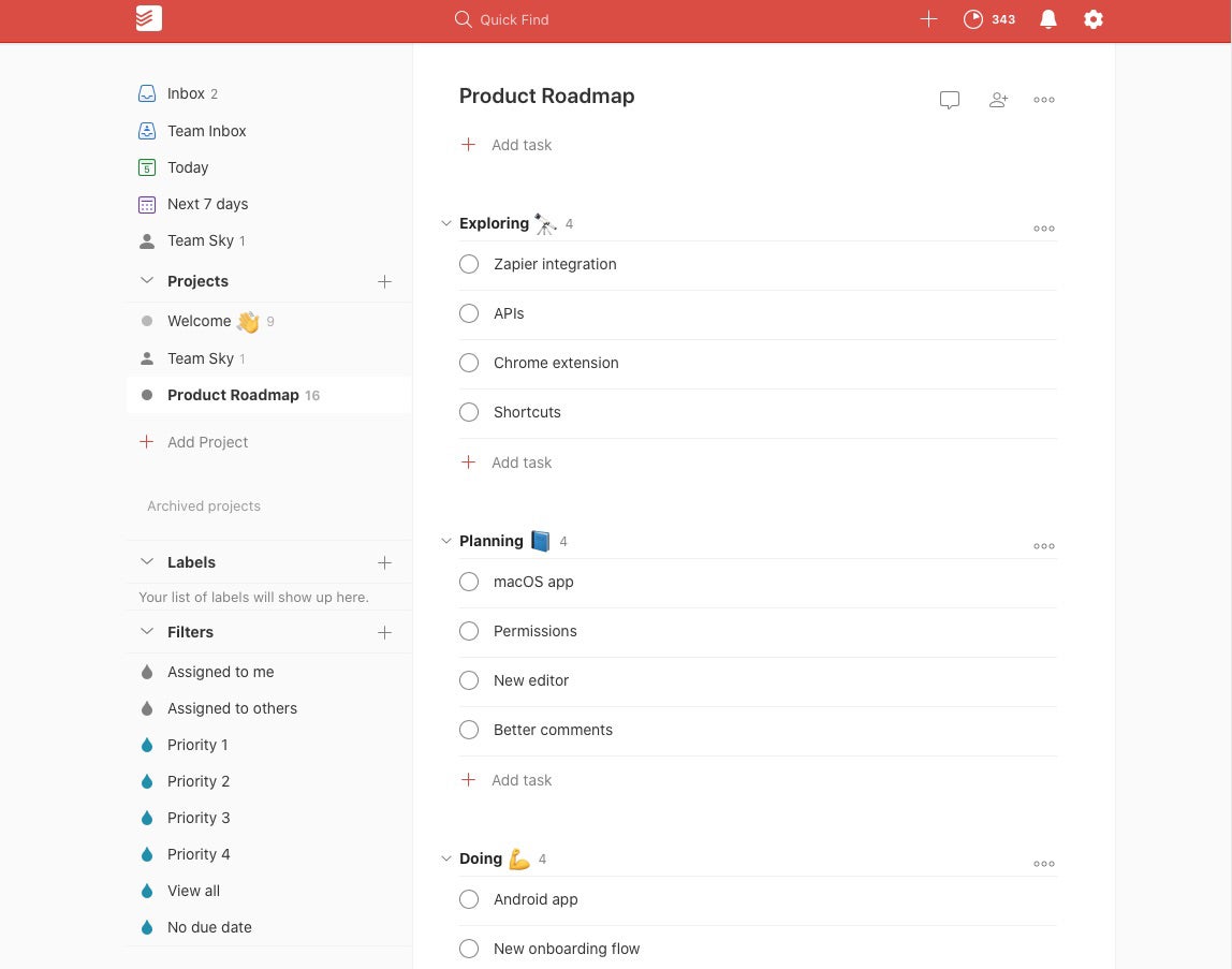 todoist product roadmap template