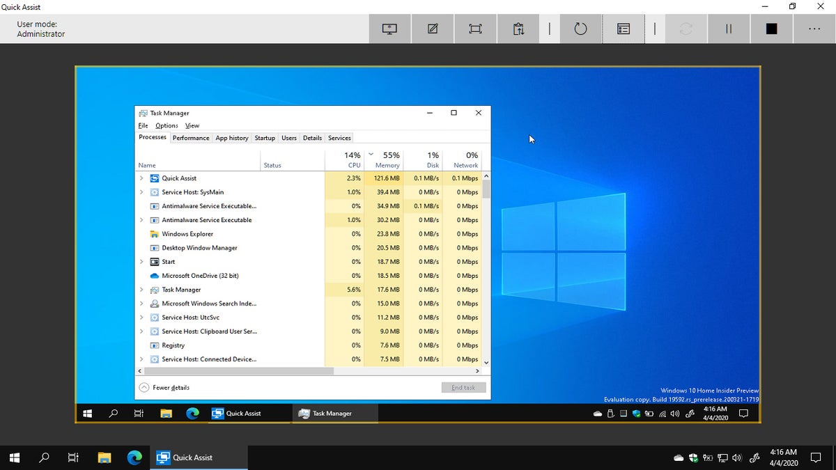 win10 quick assist12 task manager