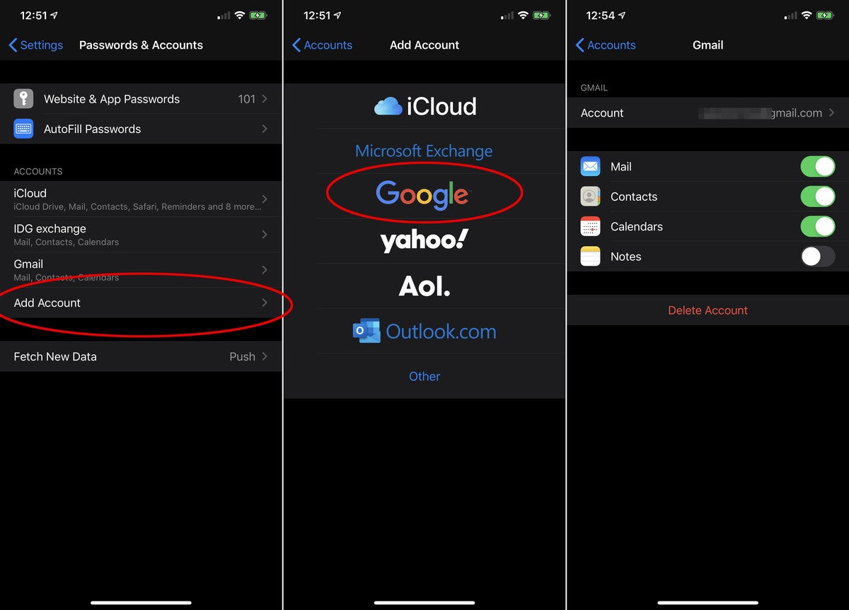 добавить учетную запись Google IOS