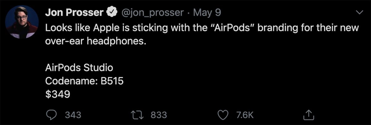 airpods prosser tweet