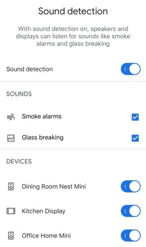 google home nest aware sound detection settings