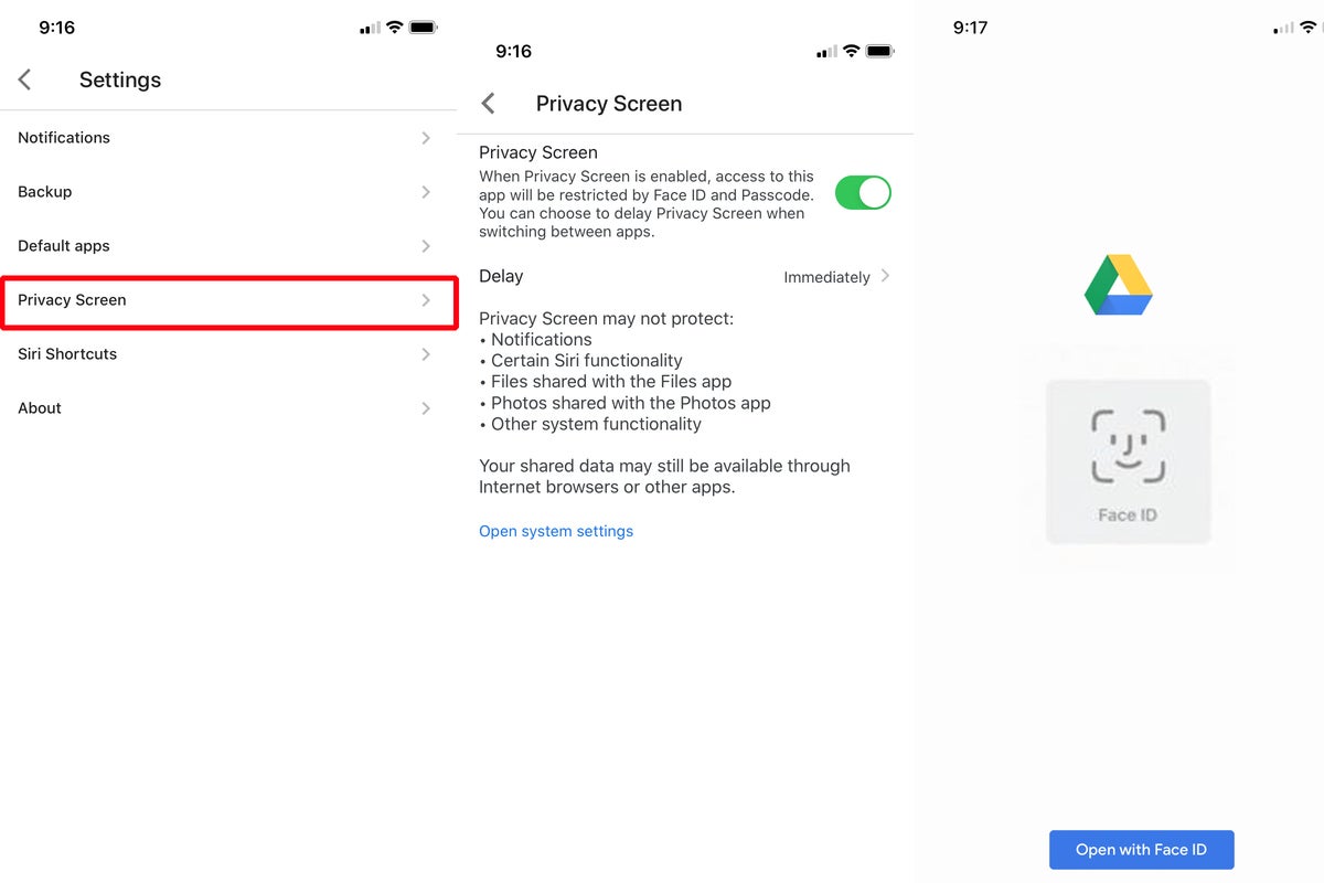ios drive privacy screen