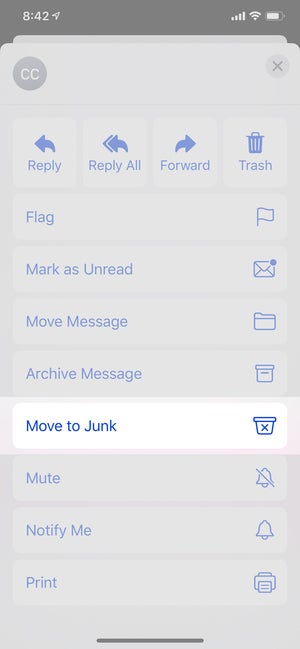 ios13 mail move to junk