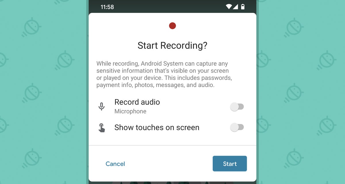 Android 11: Screen record prompt