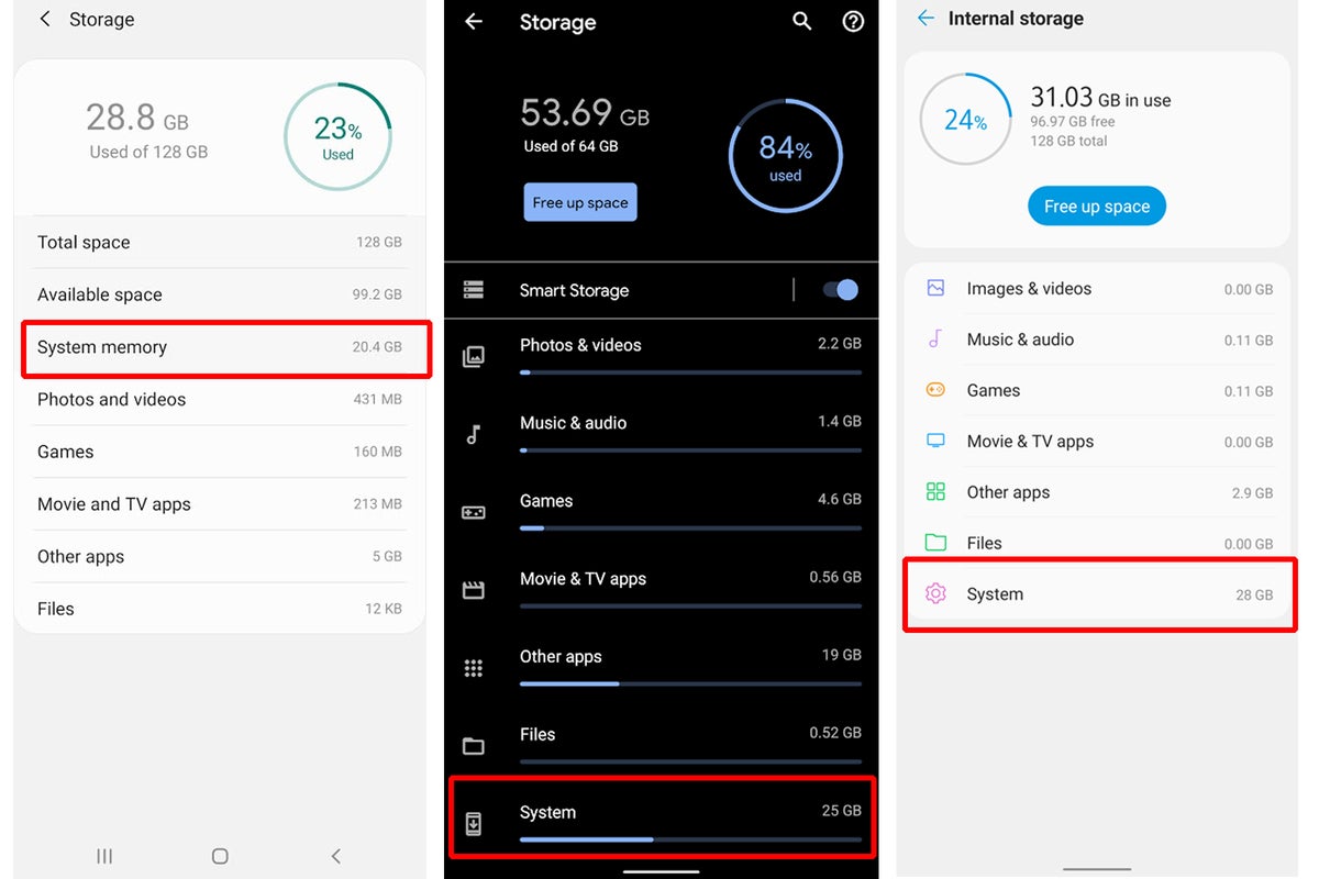 android system files size