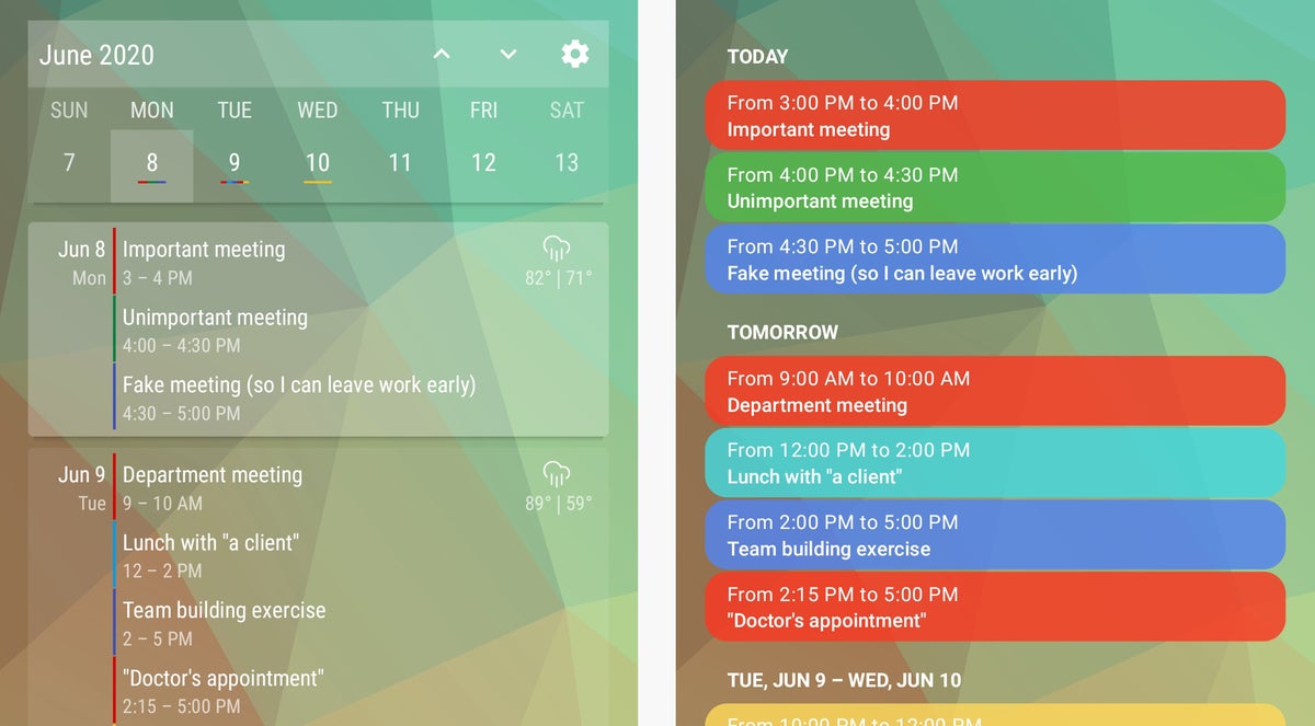android widgets event flow home agenda