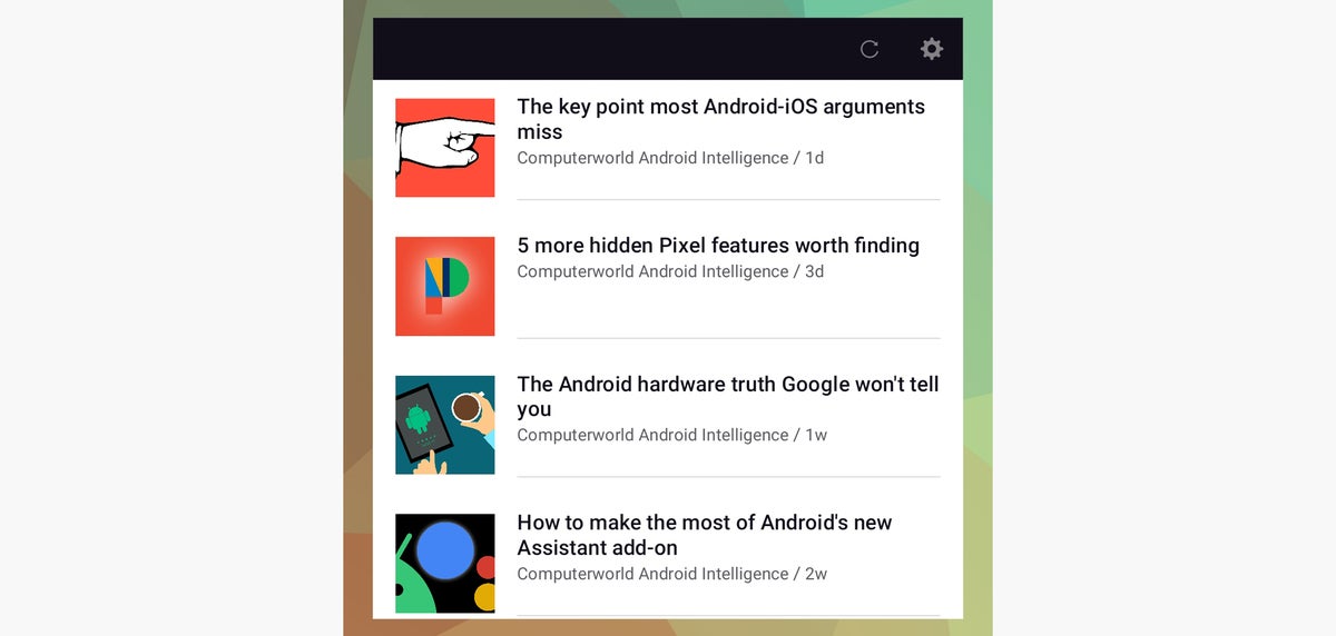 widgets de Android inoreader