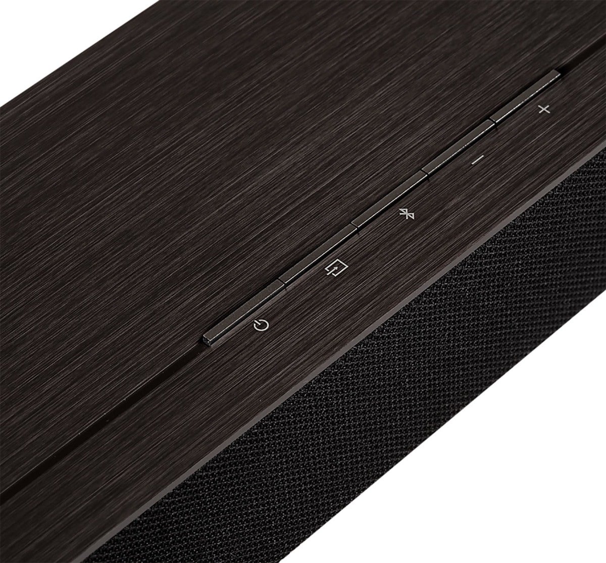 The beautiful charcoal-grey, brushed aluminum top panel features buttons with commonly needed tasks