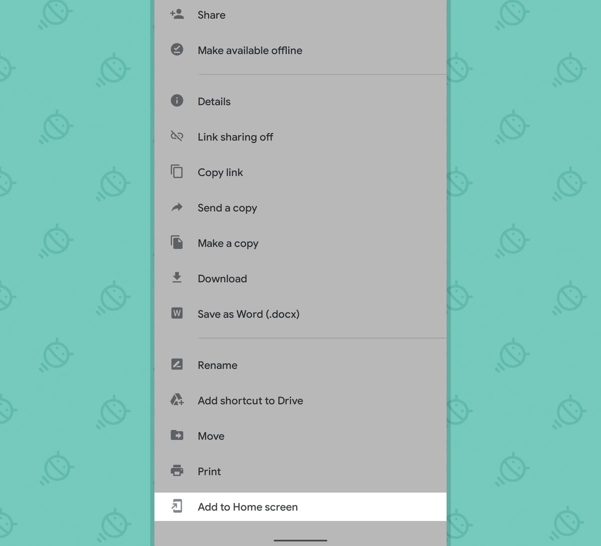 Google Docs Android: Add to home screen