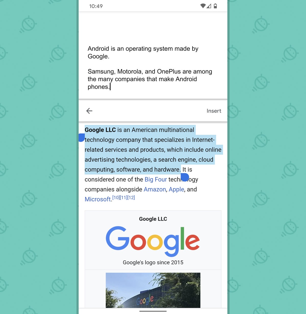 Google Docs Android: Explore - insert text