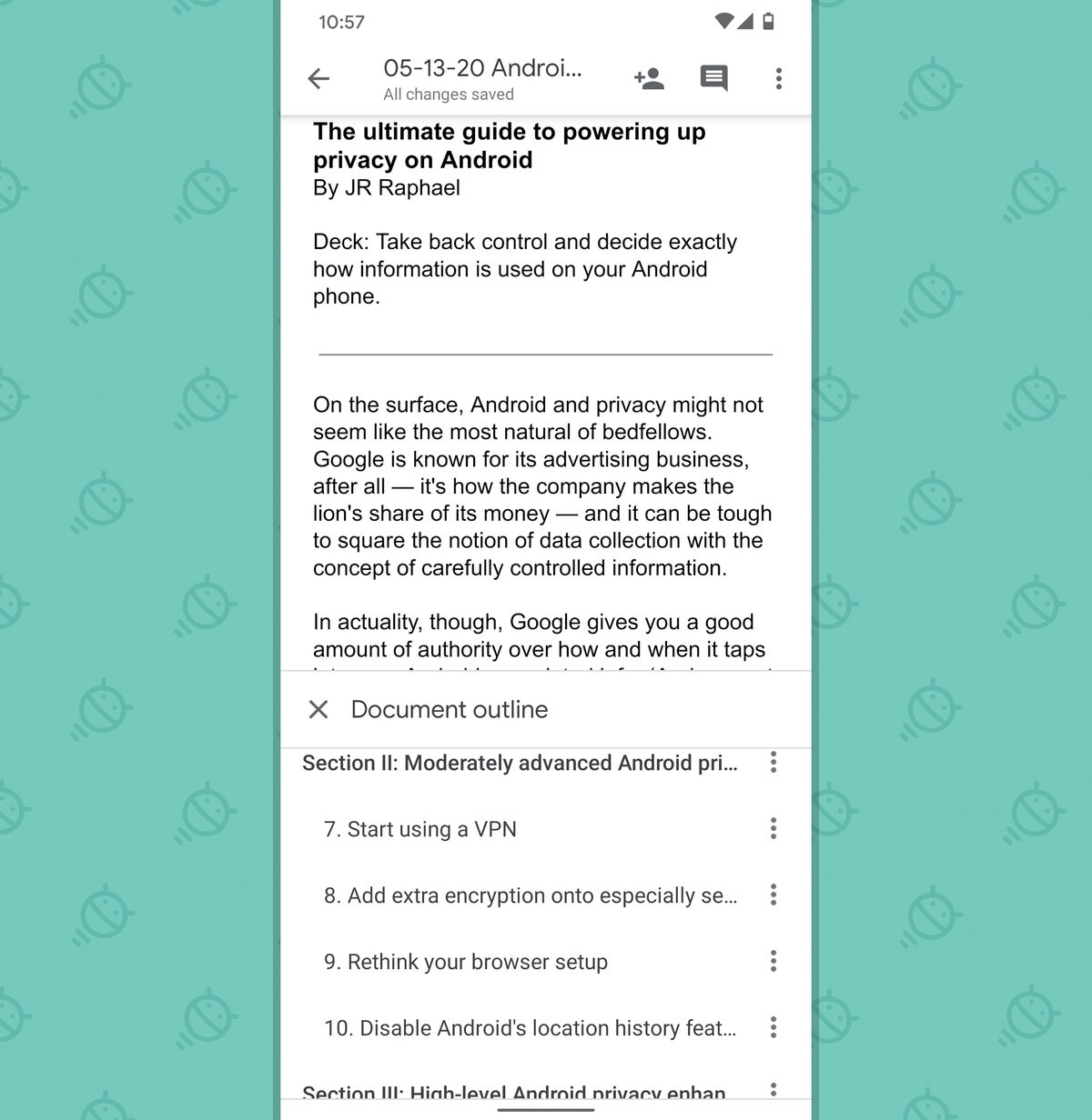 Google Docs Android: Outline