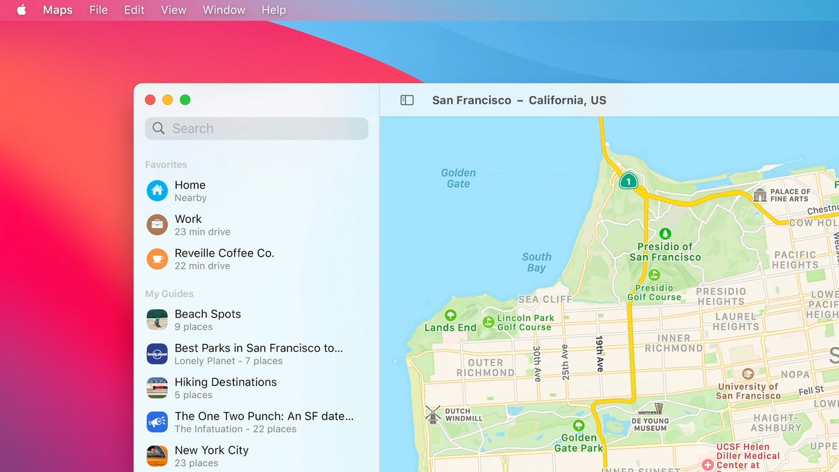 macos big sur maps favorites