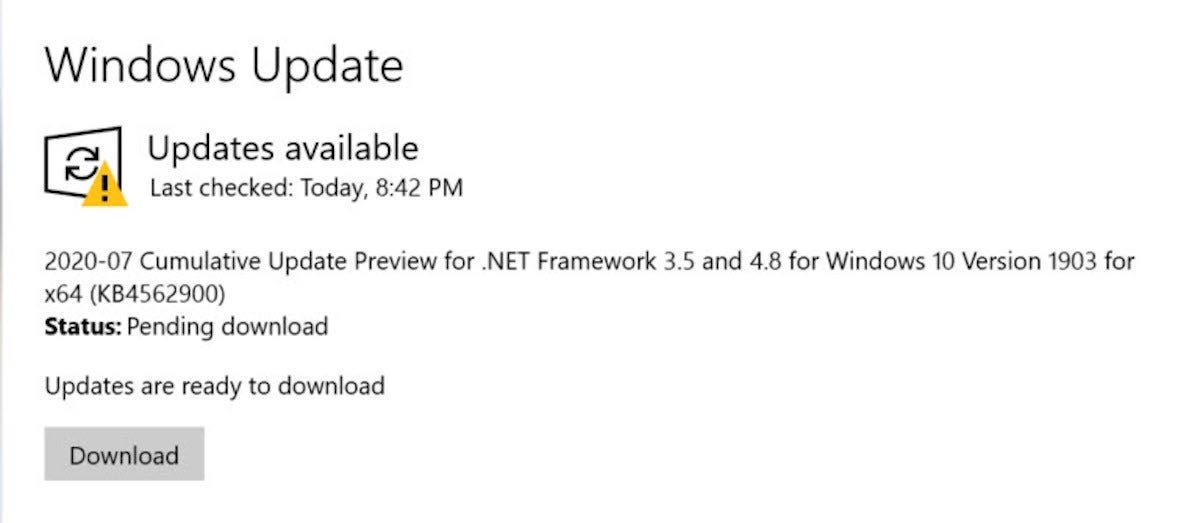 1903 net framework preview offered