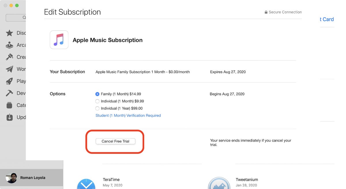 app store catalina music cancel subscription