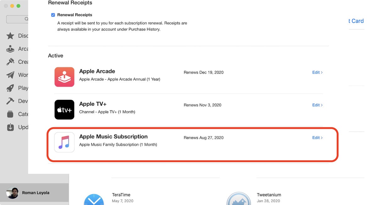 app store catalina music manage subscription
