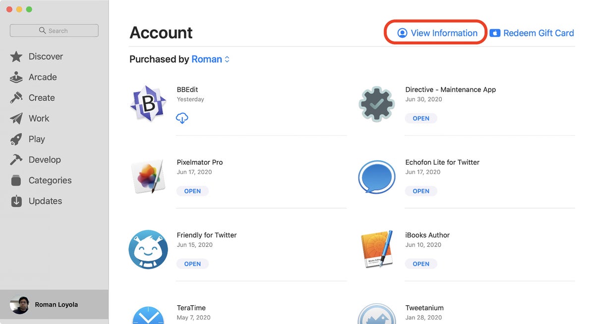 App Store Catalina просмотреть информацию