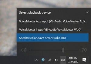 sound settings via speaker icon in system tray