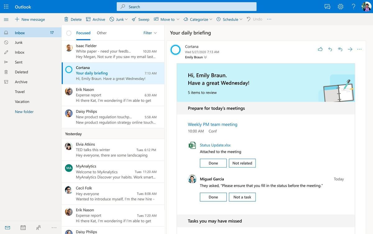 Microsoft Outlook cortana in outlook outlook web