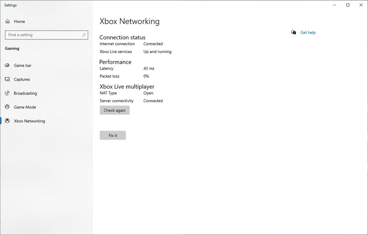 Xbox Networking status screen - open NAT