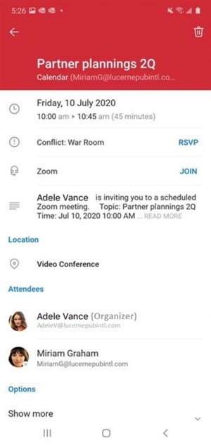 Microsoft Outlook one tap join button for 3rd party meetings outlook mobile