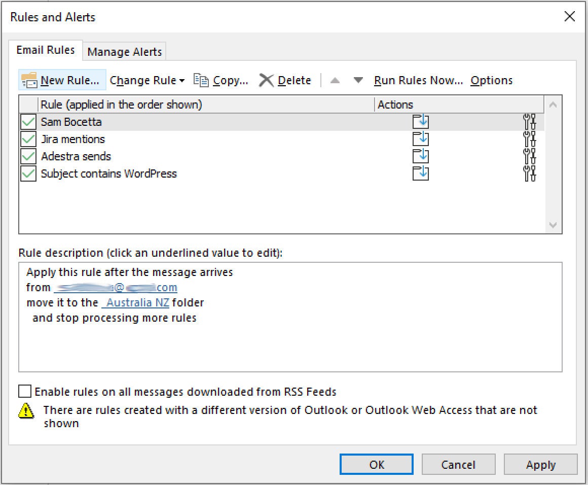 outlook mail rules1 windows rules alerts window